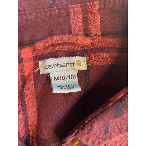 Carhartt Plaid Flannel Red Striped Long Sleeve Button Up Pocket Medium 8/10 - Picture 2 of 8